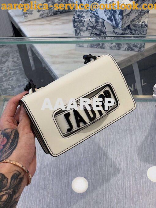 Replica Dior Mini J'adior Flap Bag In White Calfskin with Black Metal 2