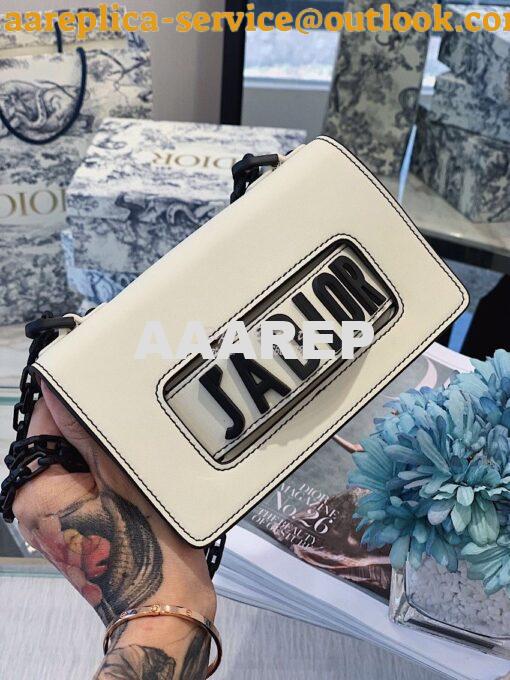 Replica Dior Mini J'adior Flap Bag In White Calfskin with Black Metal 3