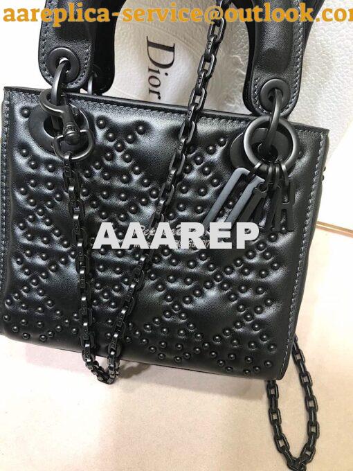 Replica Dior Supple Lady Dior Bag Black Studded In Black Calfskin 9