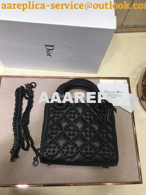 Replica Dior Supple Lady Dior Bag Black Studded In Black Calfskin 16