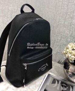 Replica Dior Black Grained Calfskin Rucksack With "Atelier" Print 2