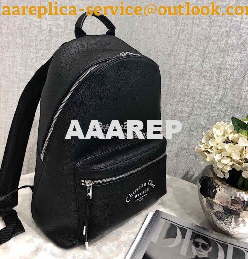 Replica Dior Black Grained Calfskin Rucksack With "Atelier" Print 2