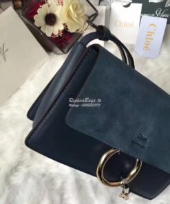 Replica Chloe Faye Small shoulder bag in Suede and Smooth Calfskin Nav