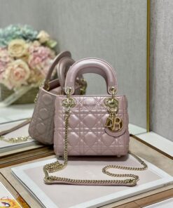 Replica DIor Mini lady dior bag with chain in lotus pearly cannage lam