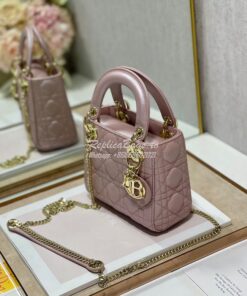 Replica DIor Mini lady dior bag with chain in lotus pearly cannage lam 2