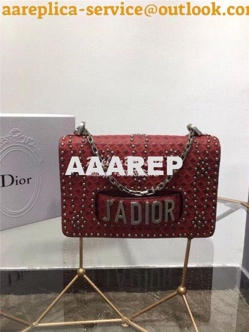 Replica Dior J'ADIOR Flap Bag With Silver Chain in studded red calfski