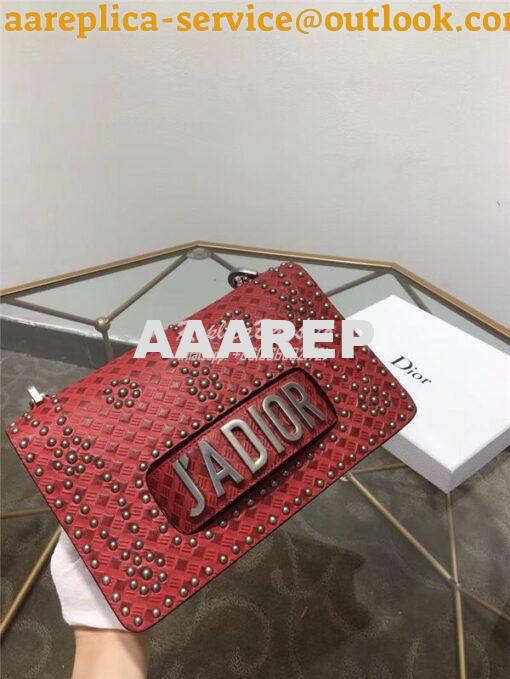 Replica Dior J'ADIOR Flap Bag With Silver Chain in studded red calfski 2