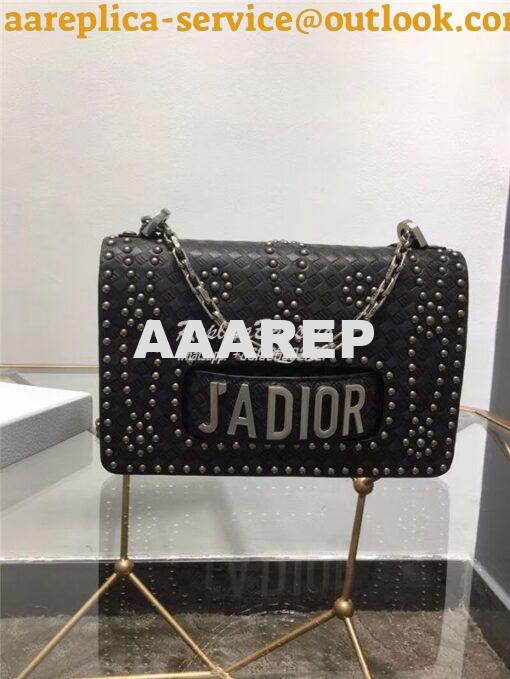 Replica Dior J'ADIOR Flap Bag With Silver Chain in studded black calfs