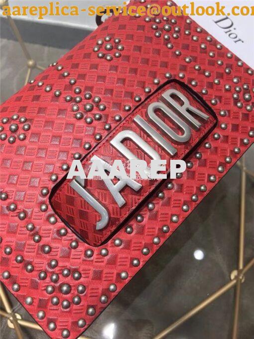 Replica Dior J'ADIOR Flap Bag With Silver Chain in studded red calfski 3