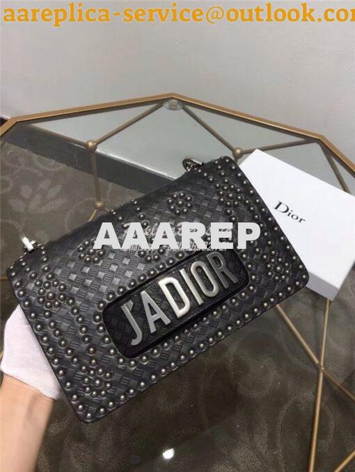 Replica Dior J'ADIOR Flap Bag With Silver Chain in studded black calfs 2