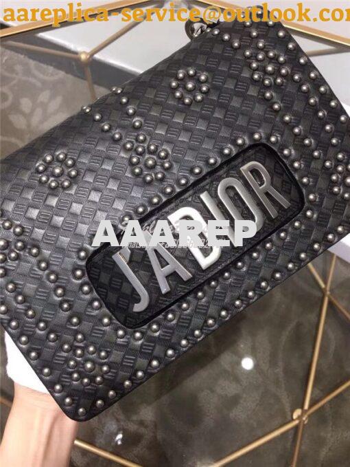 Replica Dior J'ADIOR Flap Bag With Silver Chain in studded black calfs 3