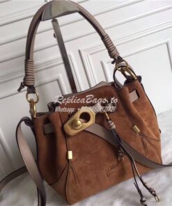 Replica Chloe Small Owen bucket bag in brown suede and calfskin