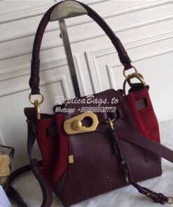 Replica Chloe Small Owen bucket bag in wine red smooth & suede calfski