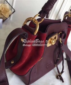 Replica Chloe Small Owen bucket bag in wine red smooth & suede calfski 2