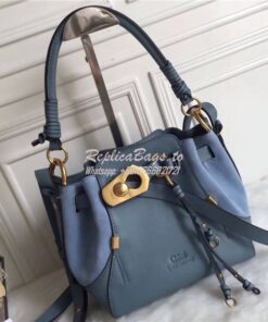 Replica Chloe Small Owen bucket bag in grey blue smooth & suede calfsk