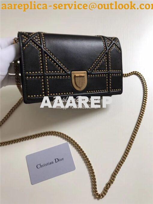 Replica Dior Diorama Wallet On Chain WOC Pouch in black Studded Lambsk 2