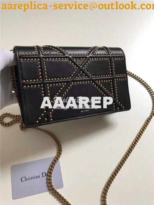 Replica Dior Diorama Wallet On Chain WOC Pouch in black Studded Lambsk 7