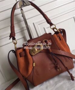 Replica Chloe Small Owen bucket bag in brown smooth & suede calfskin