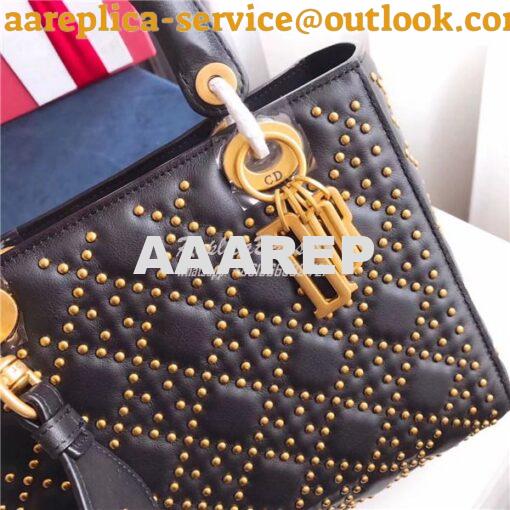 Replica Dior Supple LADY DIOR bag in studded black calfskin 5