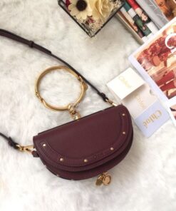 Replica Chloe Small Nile Minaudière in Smooth Calfskin Dark Red