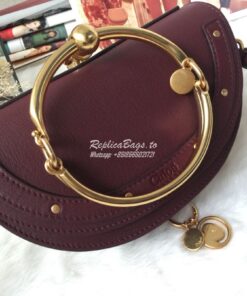 Replica Chloe Small Nile Minaudière in Smooth Calfskin Dark Red 2