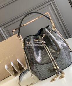 Replica Bvlgari Serpenti Forever Bucket Bag in Onyx Metallic Karung Sn