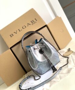 Replica Bvlgari Serpenti Forever Bucket Bag in Crystal Blue Metallic K 2