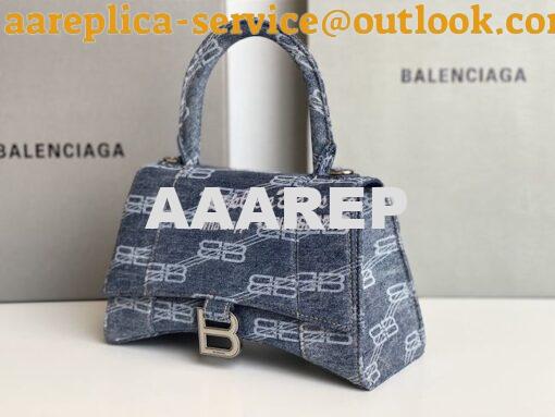 Replica Balenciaga Hourglass Top Handle Bag BB Monogram Bleached Denim 2