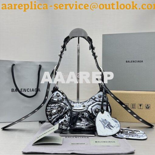 Replica Balenciaga Le Cagole XS Shoulder Bag Black And White Graffiti