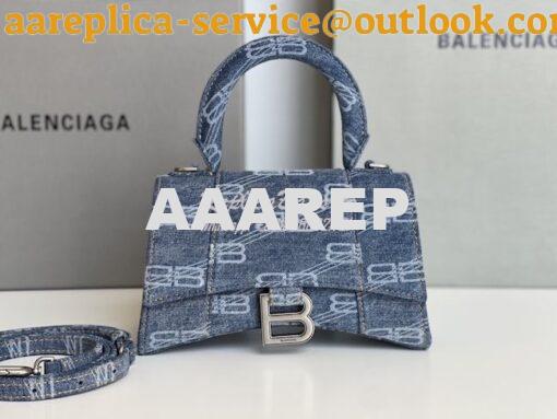 Replica Balenciaga Hourglass Top Handle Bag BB Monogram Bleached Denim 11