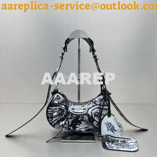 Replica Balenciaga Le Cagole XS Shoulder Bag Black And White Graffiti 2