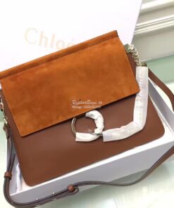 Replica Chloe Faye Shoulder Bag Smooth n Suede Calfskin Brown