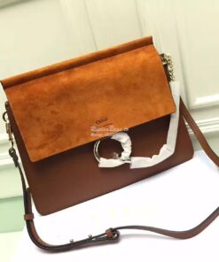 Replica Chloe Faye Shoulder Bag Smooth n Suede Calfskin Brown 2