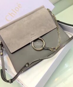 Replica Chloe Faye Shoulder Bag Smooth n Suede Calfskin Grey