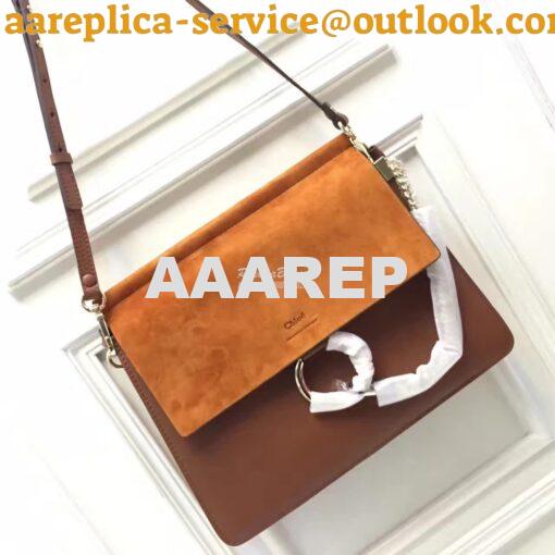 Replica Chloe Faye Shoulder Bag Smooth n Suede Calfskin Brown 3