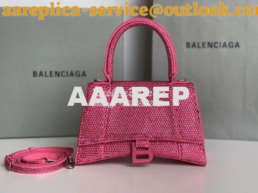 Replica Balenciaga Hourglass Top Handle Bag in Pink Suede Calfskin wit