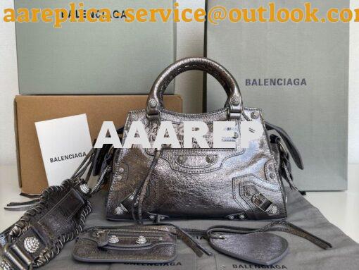 Replica Balenciaga Neo Cagole XS Handbag in Metallic Silver Arena Lamb