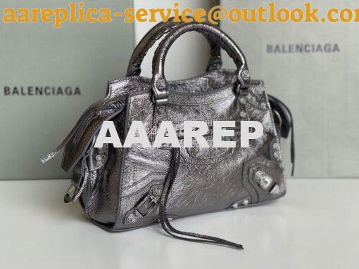 Replica Balenciaga Neo Cagole XS Handbag in Metallic Silver Arena Lamb 2