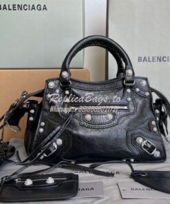 Replica Balenciaga Neo Cagole XS Handbag in Black Arena Lambskin with