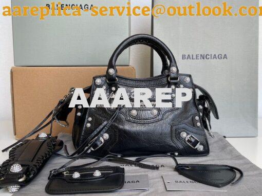 Replica Balenciaga Neo Cagole XS Handbag in Black Arena Lambskin with