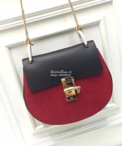 Replica Chloe Drew Shoulder bag Smooth and Suede Calfskin Black n Red 2