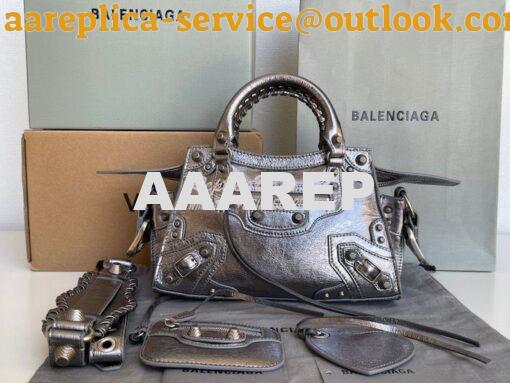 Replica Balenciaga Neo Cagole XS Handbag in Metallic Silver Arena Lamb