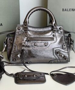 Replica Balenciaga Neo Cagole XS Handbag in Metallic Silver Arena Lamb 2