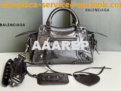 Replica Balenciaga Neo Cagole XS Handbag in Metallic Silver Arena Lamb 2