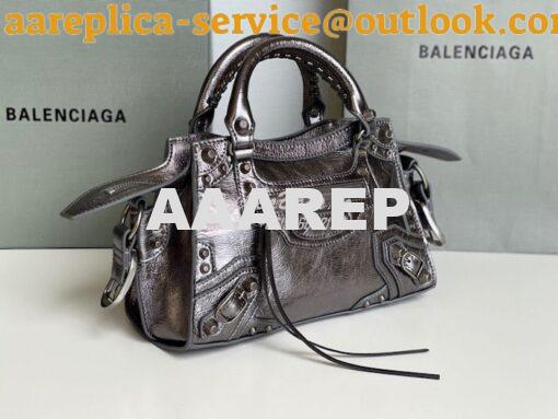 Replica Balenciaga Neo Cagole XS Handbag in Metallic Silver Arena Lamb 3