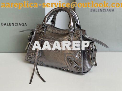 Replica Balenciaga Neo Cagole XS Handbag in Metallic Silver Arena Lamb 4