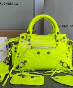 Replica Balenciaga Neo Cagole XS Handbag in Neon Yellow Arena Lambskin