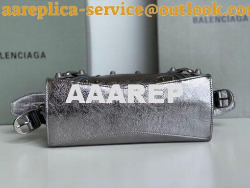 Replica Balenciaga Neo Cagole XS Handbag in Metallic Silver Arena Lamb 11