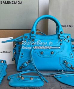 Replica Balenciaga Neo Cagole XS Handbag in Blue Arena Lambskin 700940