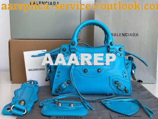 Replica Balenciaga Neo Cagole XS Handbag in Blue Arena Lambskin 700940